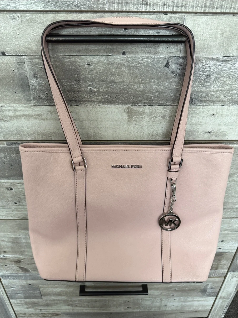 Michael Kors Pale Pink Saffiano Leather Tote with MK Charm